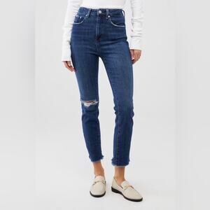 Pistola Distressed Cara High Rise Vintage Skinny Dark Blue Cropped Jeans